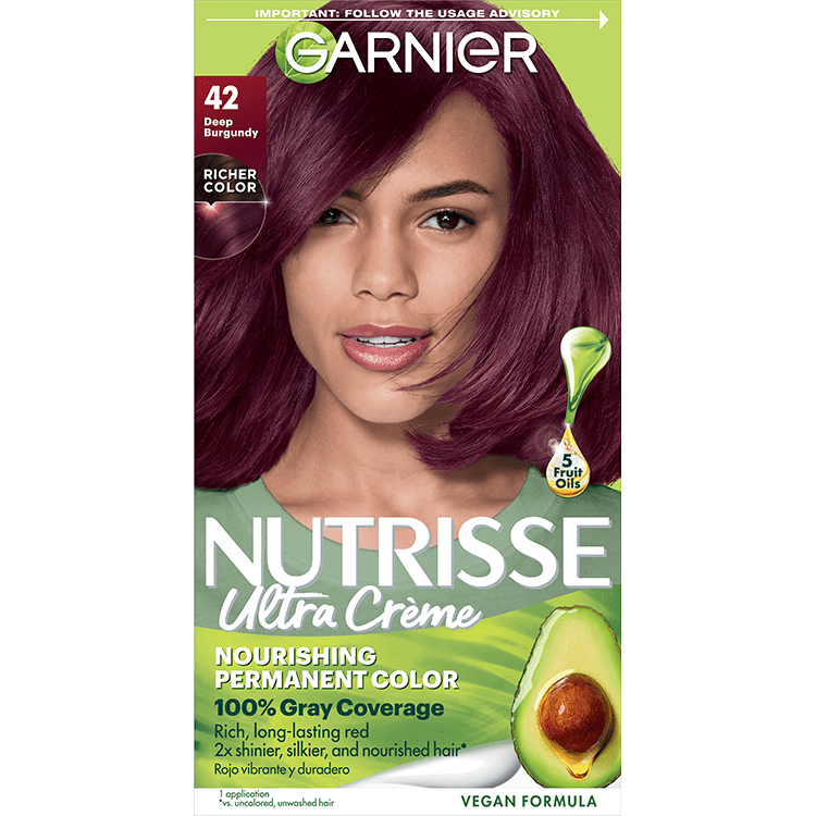 Deep Burgundy Hair Color Nutrisse Ultra creme Nourishing permanent color Gray Coverage - Garnier